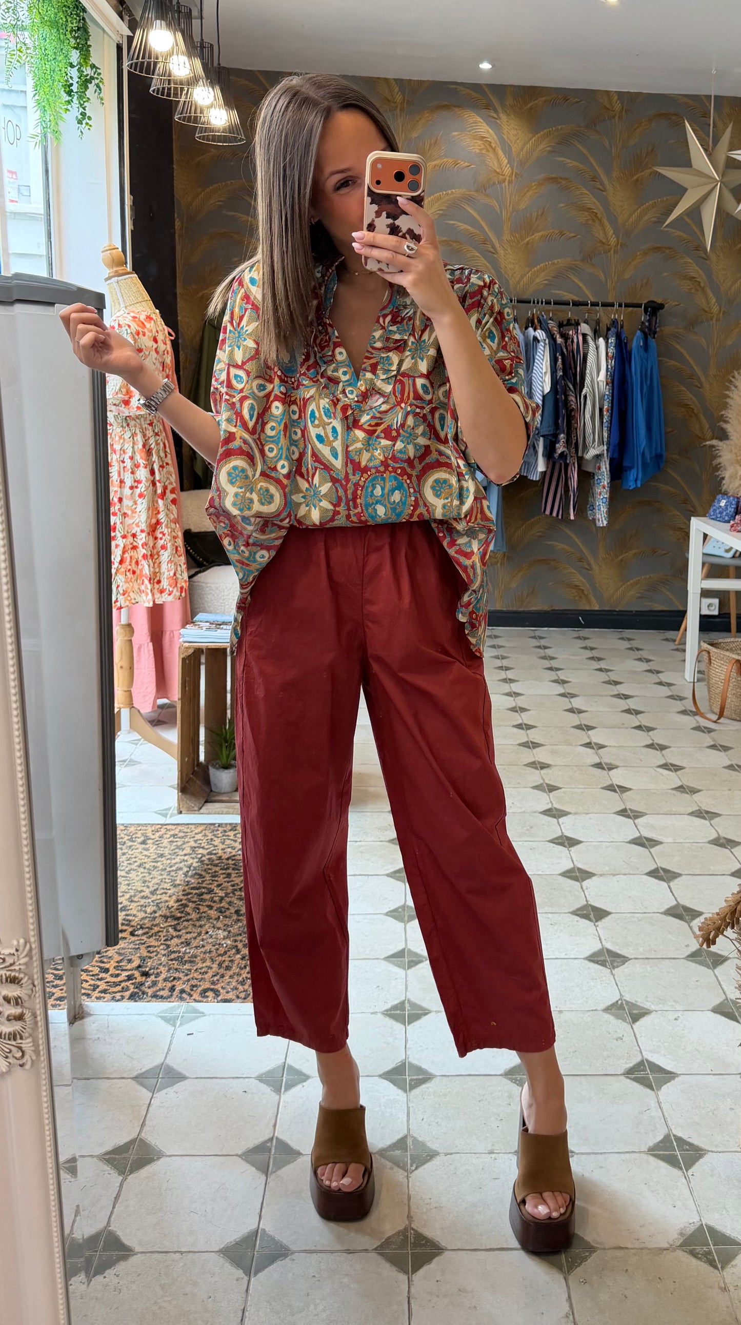 Pantalon Magique en toile fine rouge clair - Johanna Paris
