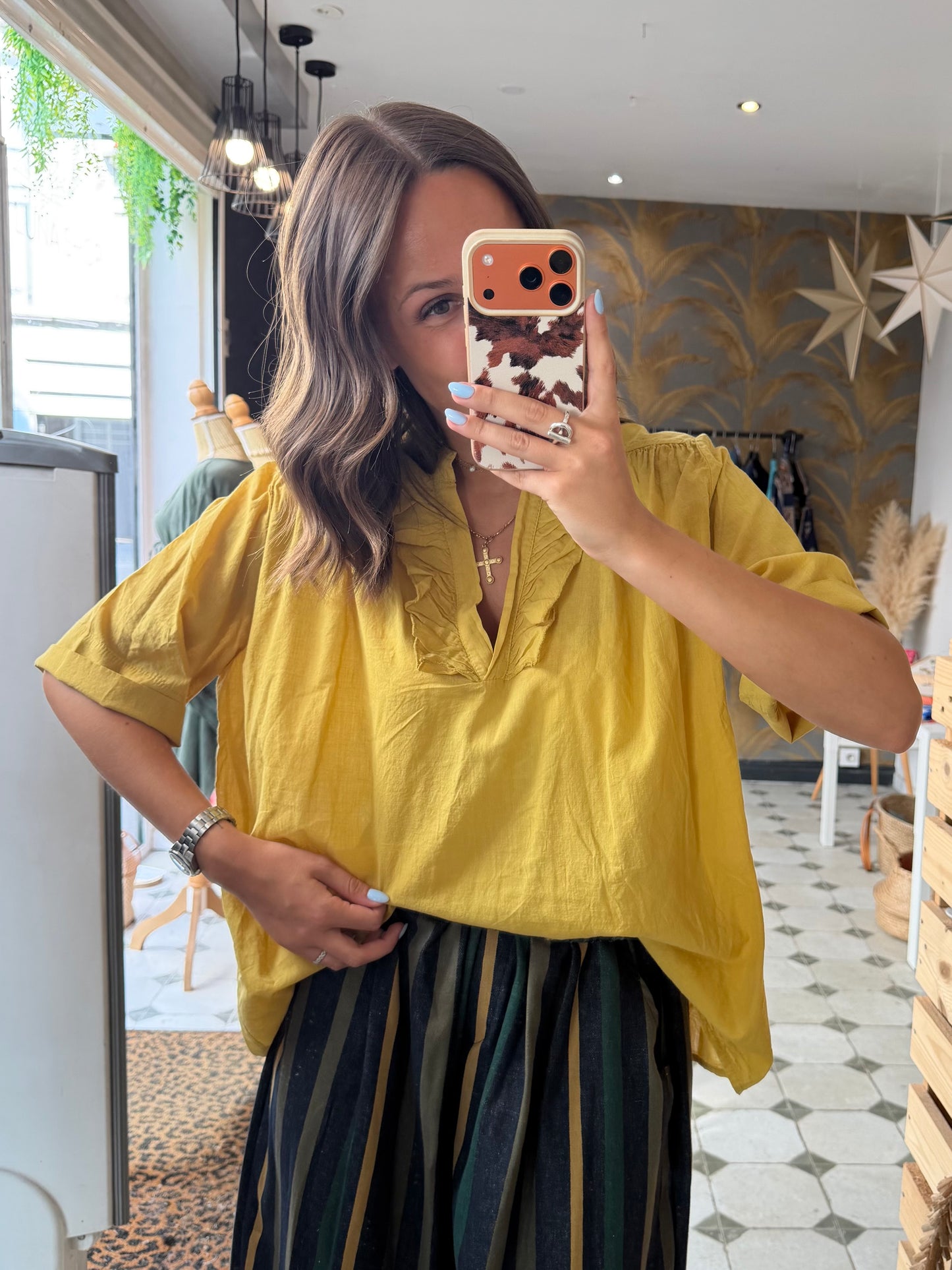 Blouse Aria manches courtes jaune en coton - Johanna Paris