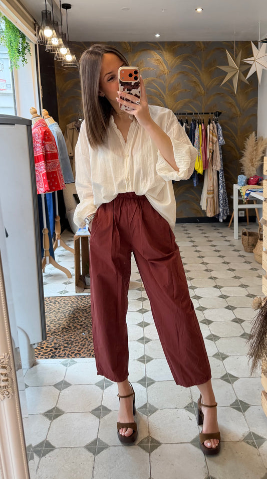 Pantalon Magique en toile fine terracotta - Johanna Paris