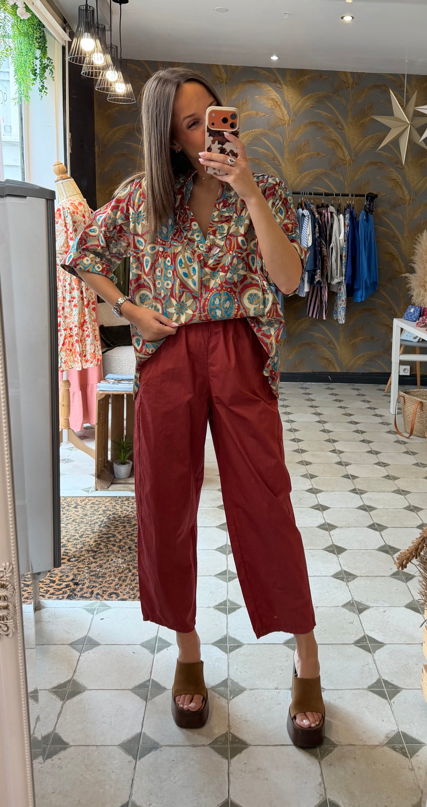 Pantalon Magique en toile fine rouge clair - Johanna Paris