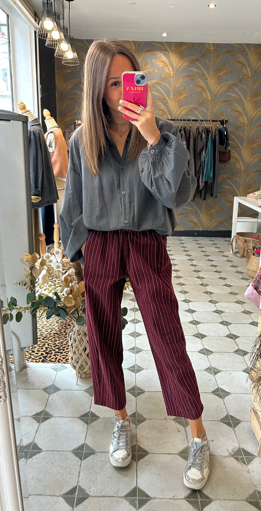 Pantalon Magique rayé bordeaux- Johanna Paris