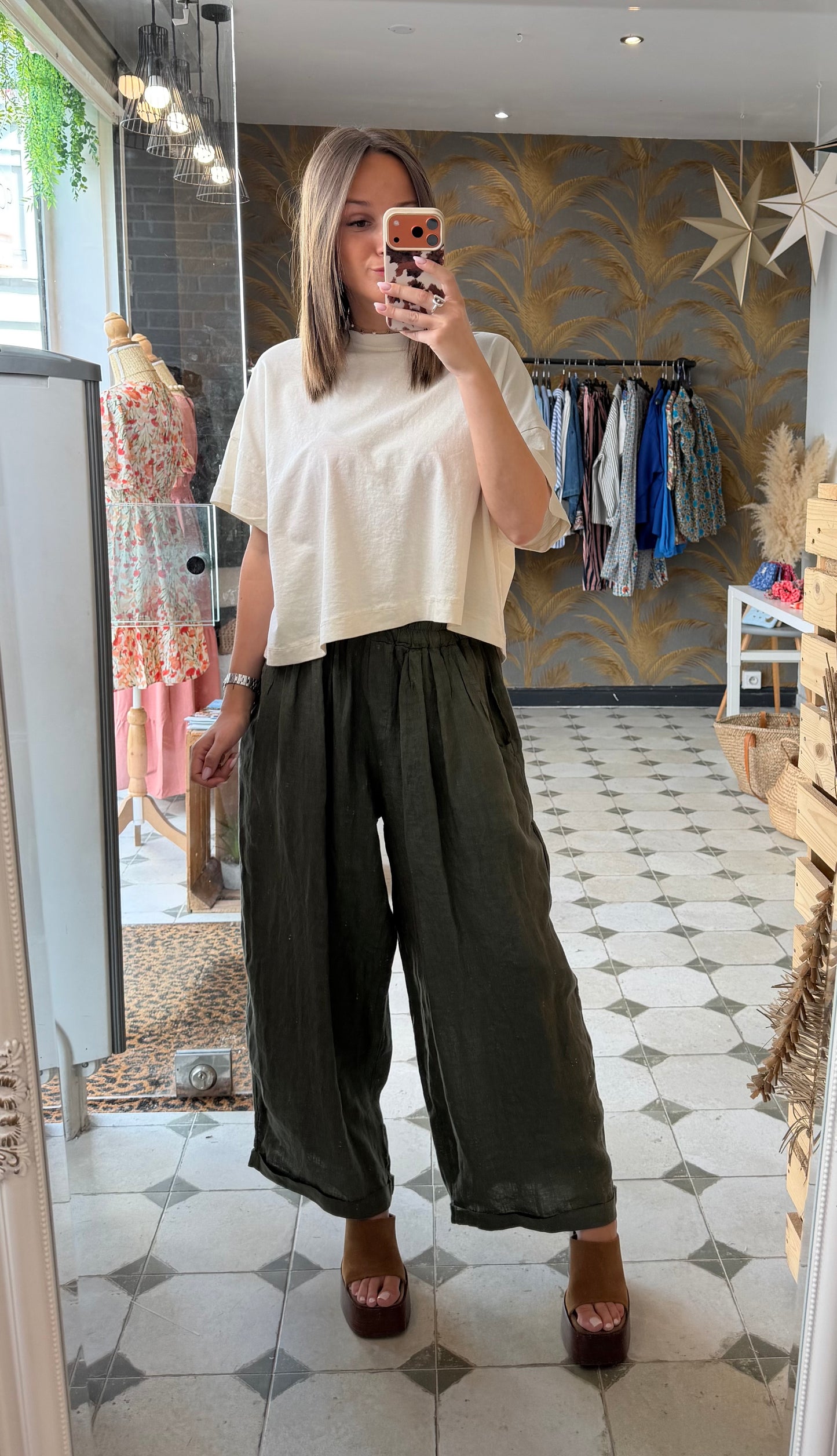 Pantalon Magique 2 en lin kaki  - Johanna Paris