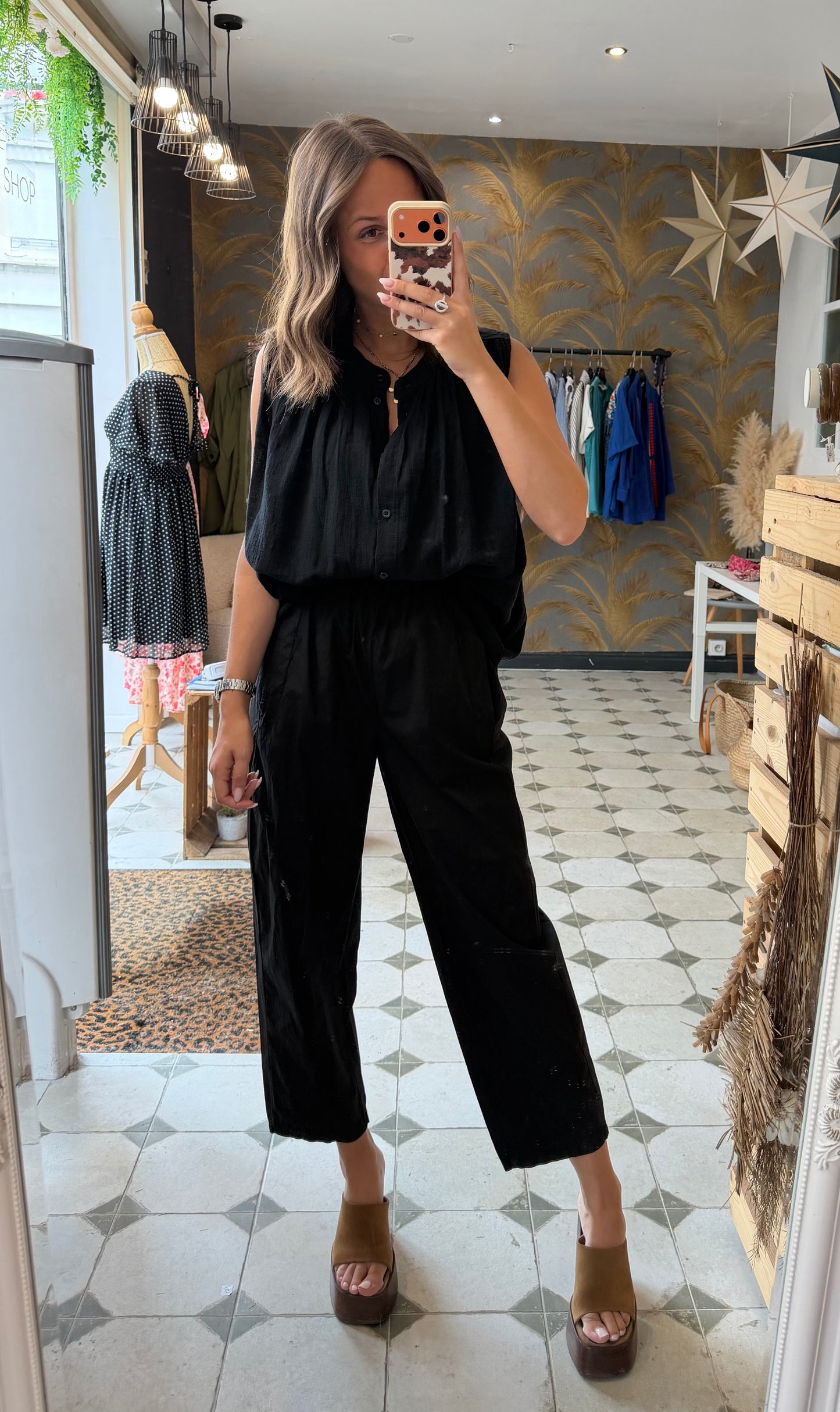 Chemise Clémentine sans manches en garza noire - Johanna Paris