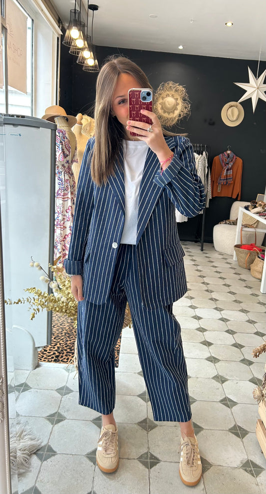 Pantalon Magique bleu marine avec des rayures Poppy - Johanna Paris
