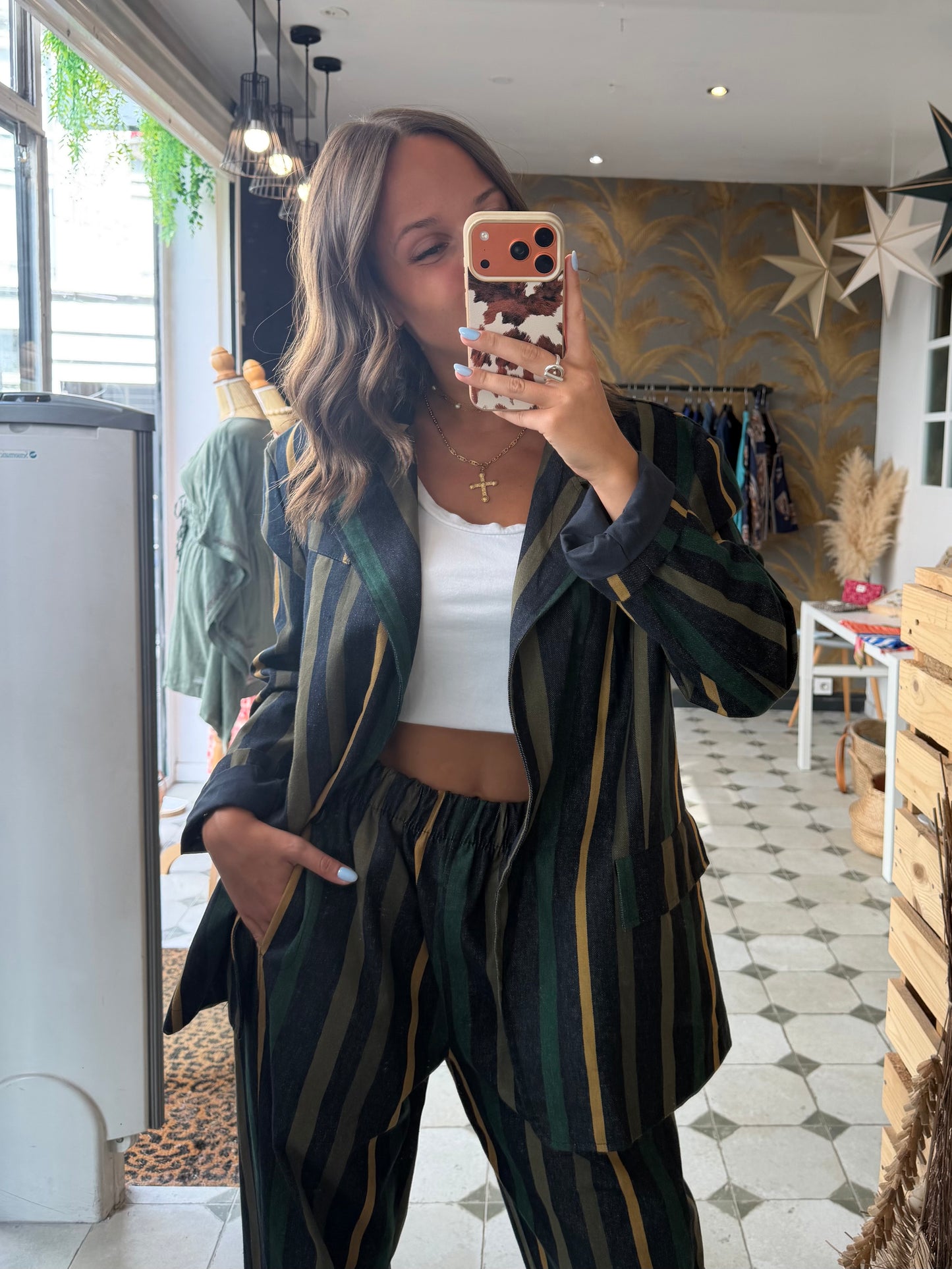Blazer à rayures Alba kaki - Johanna Paris