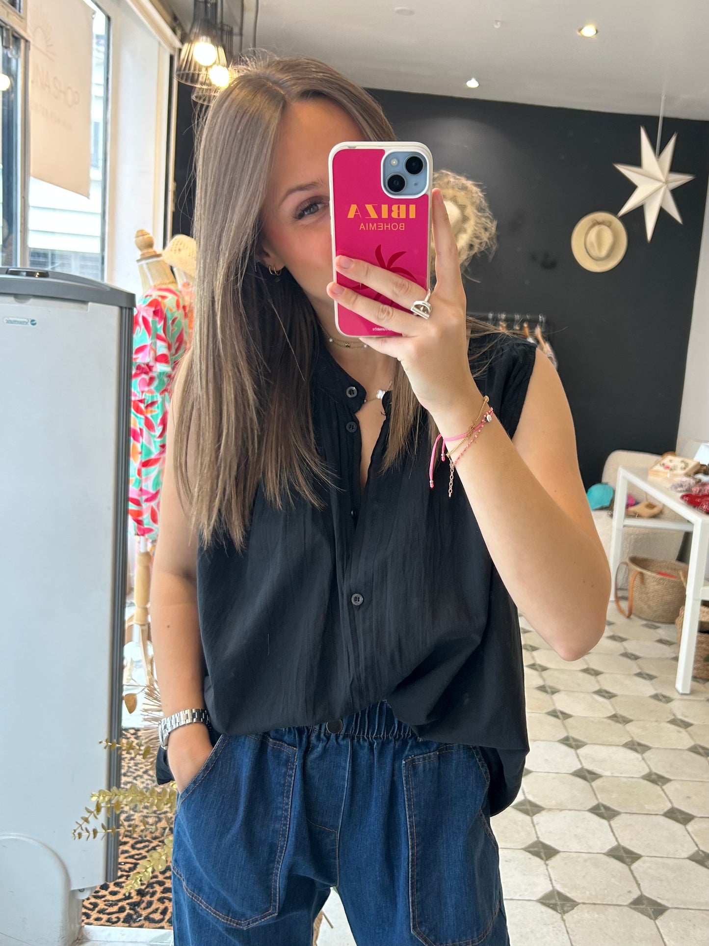 Chemise Clémentine sans manches noire - Johanna Paris