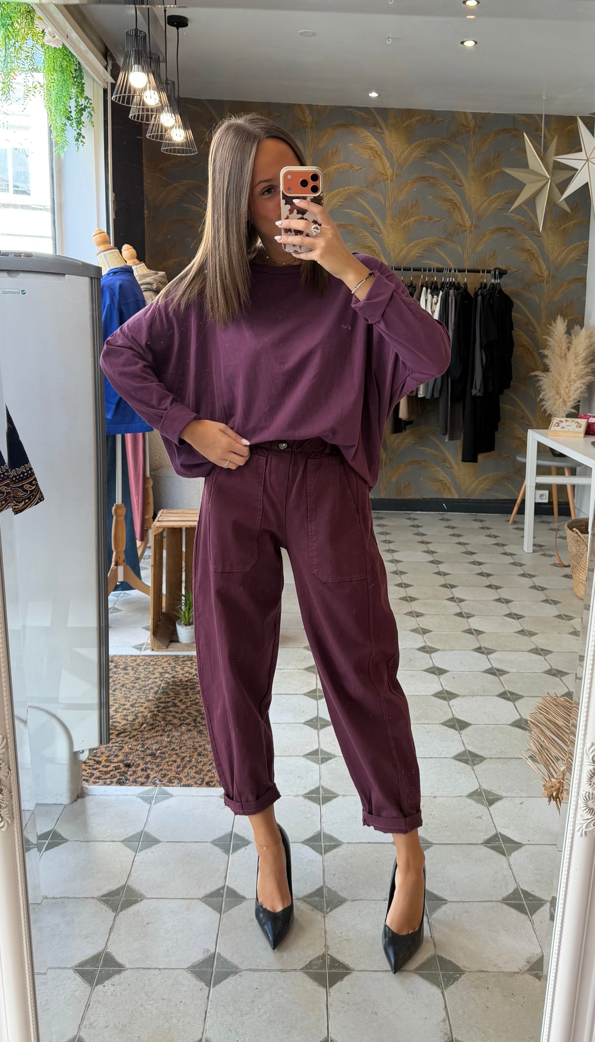 Pantalon en toile forme ballon prune - Johanna Paris