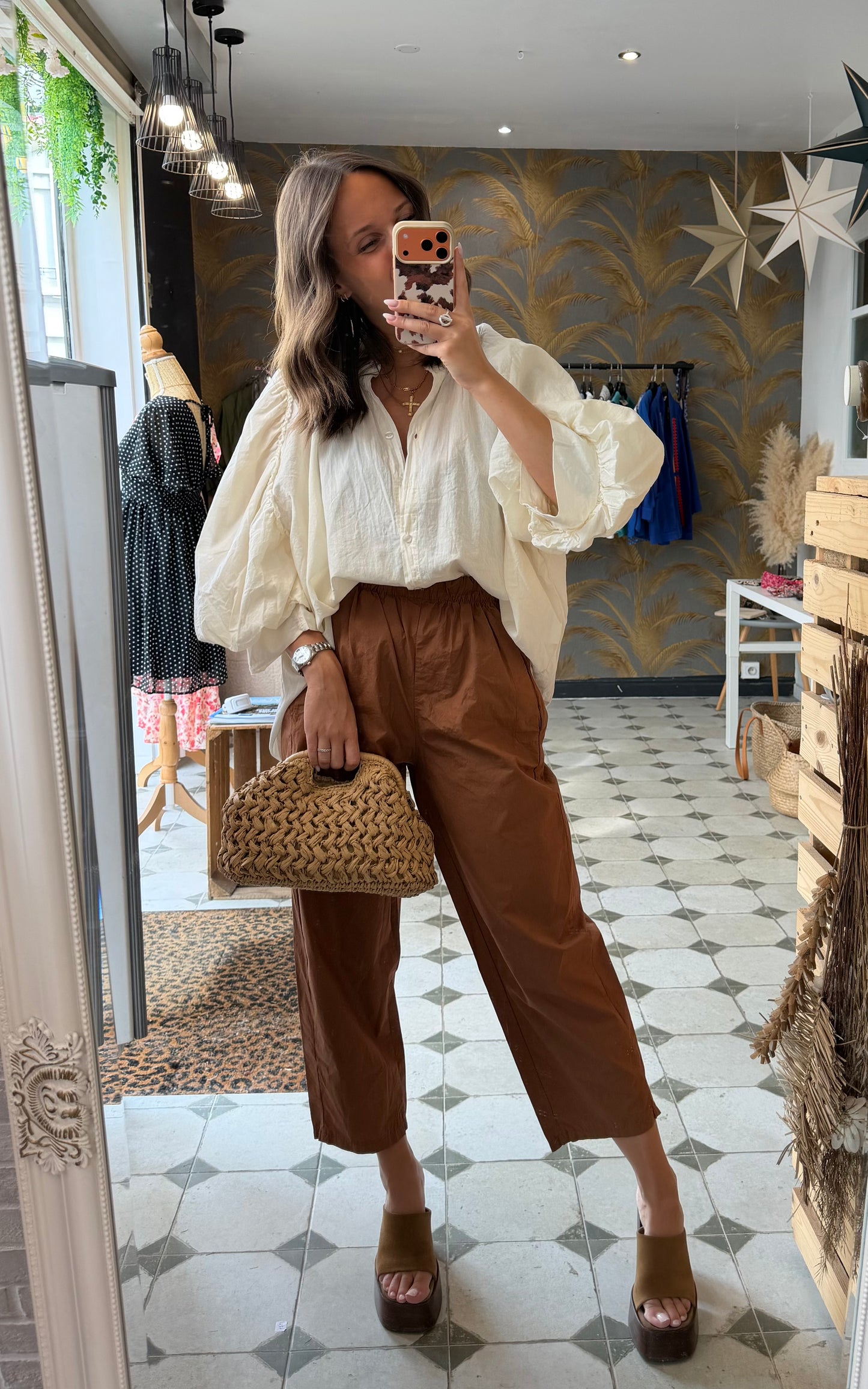 Pantalon Magique en toile fine caramel - Johanna Paris