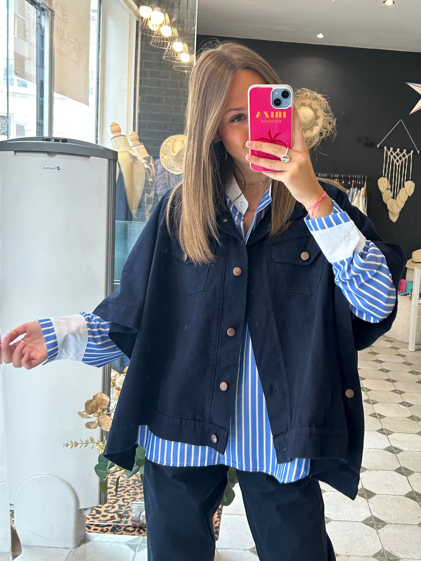 Veste / Cape en jean bleu marine - Johanna Paris