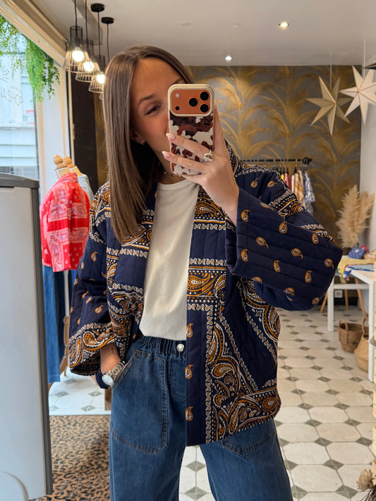 Veste matelassée bandana bleu marine - Johanna Paris