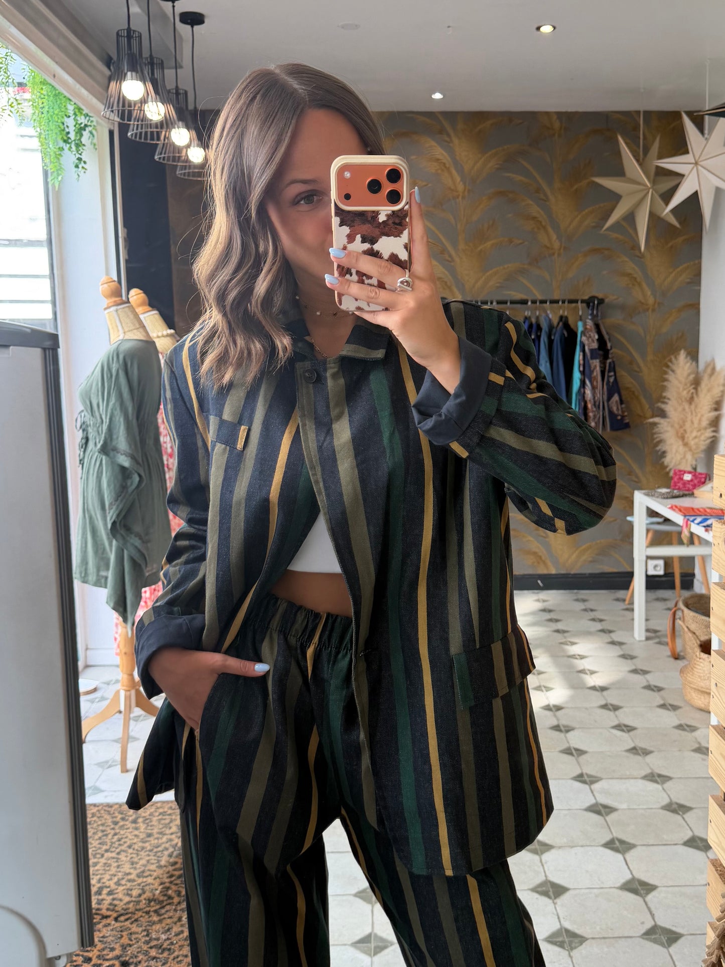 Blazer à rayures Alba kaki - Johanna Paris