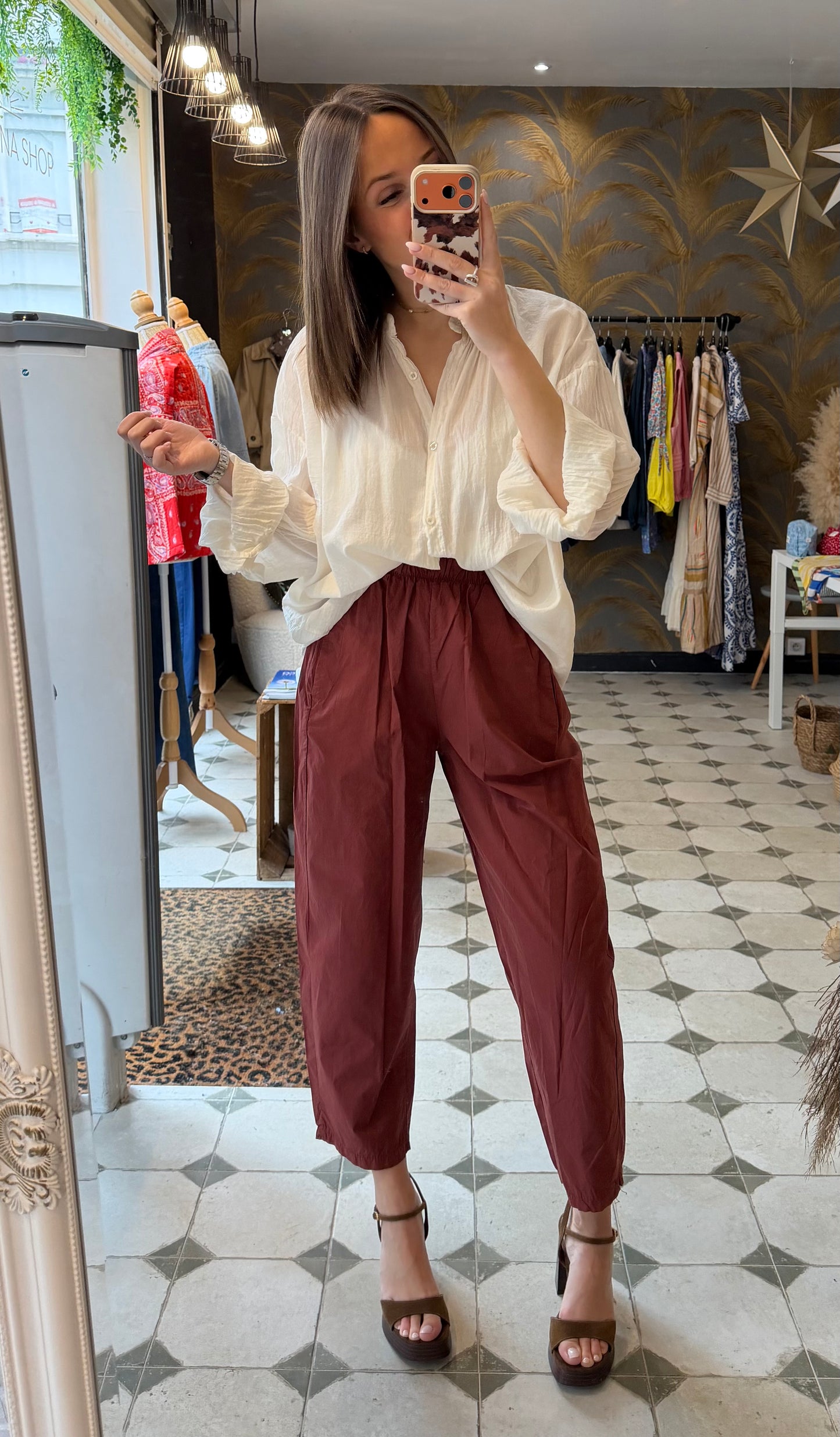 Pantalon Magique en toile fine terracotta - Johanna Paris
