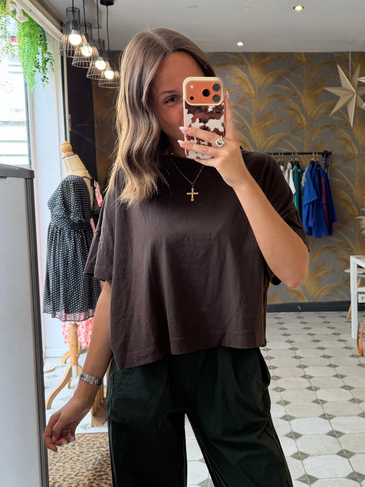 T-Shirt col rond chocolat - Johanna Paris