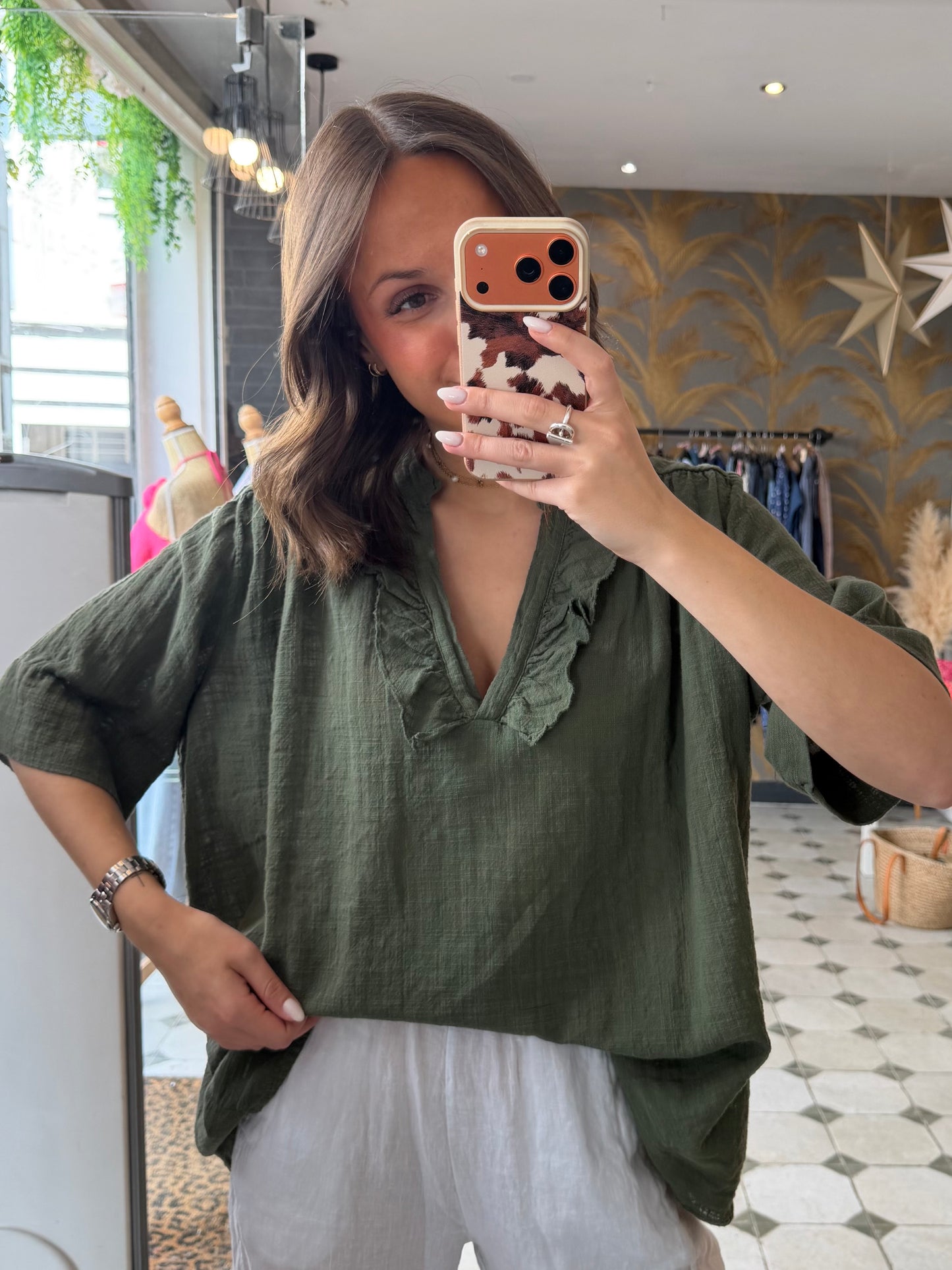 Blouse Aria manches courtes kaki - Johanna Paris