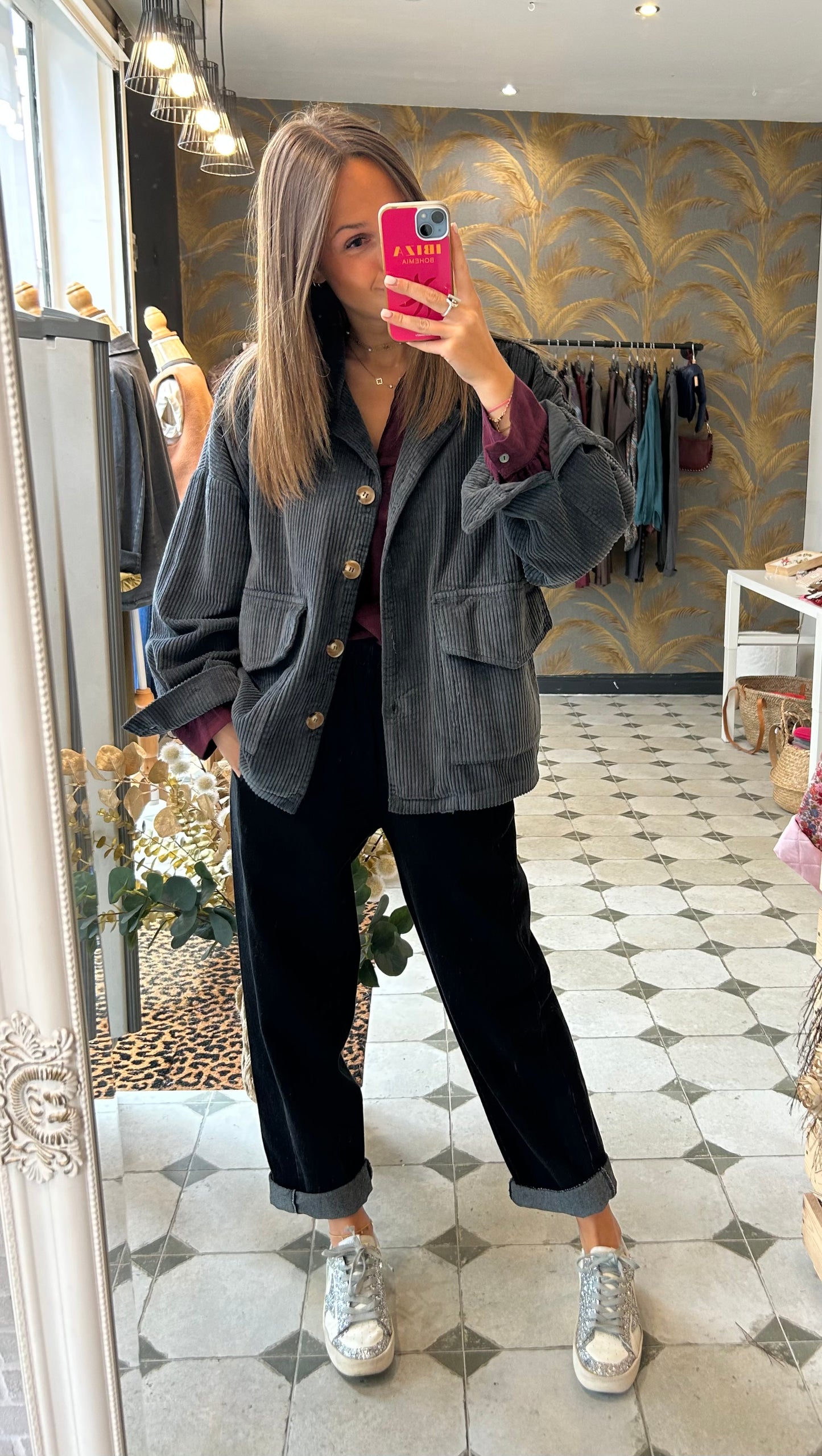 Veste en velours Mélissa grise - Johanna Paris