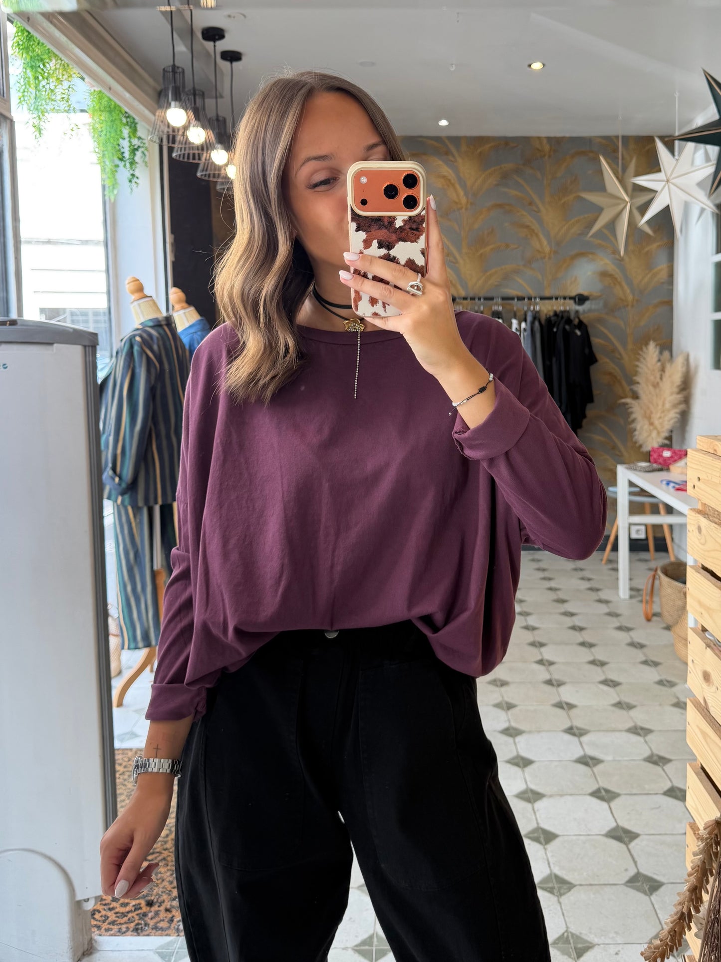T-Shirt Col Bateau prune - Johanna Paris