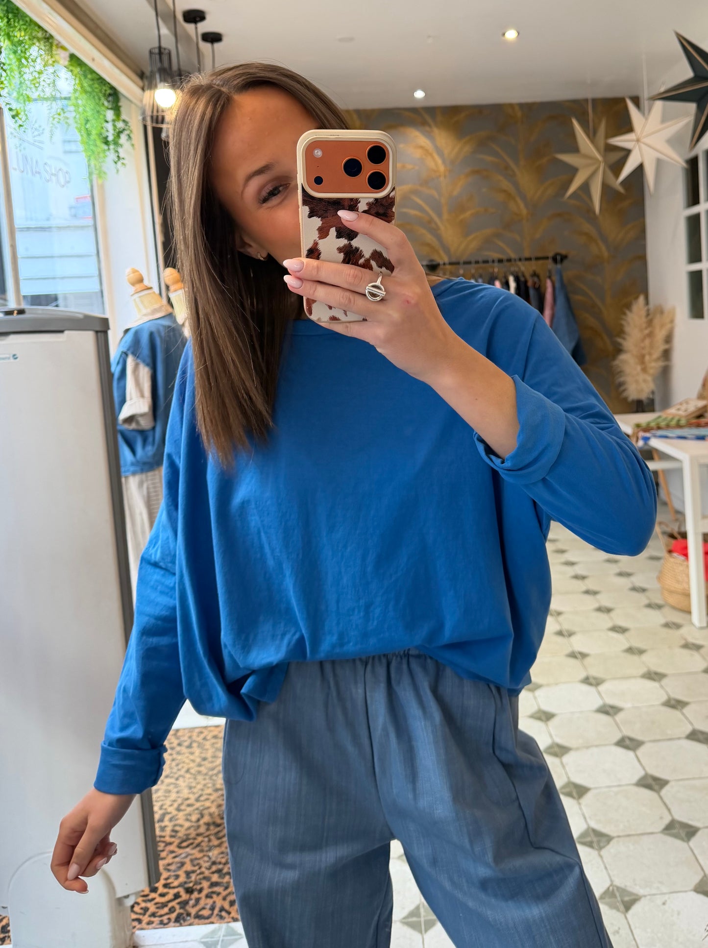 T-Shirt Col Bateau bleu royal - Johanna Paris