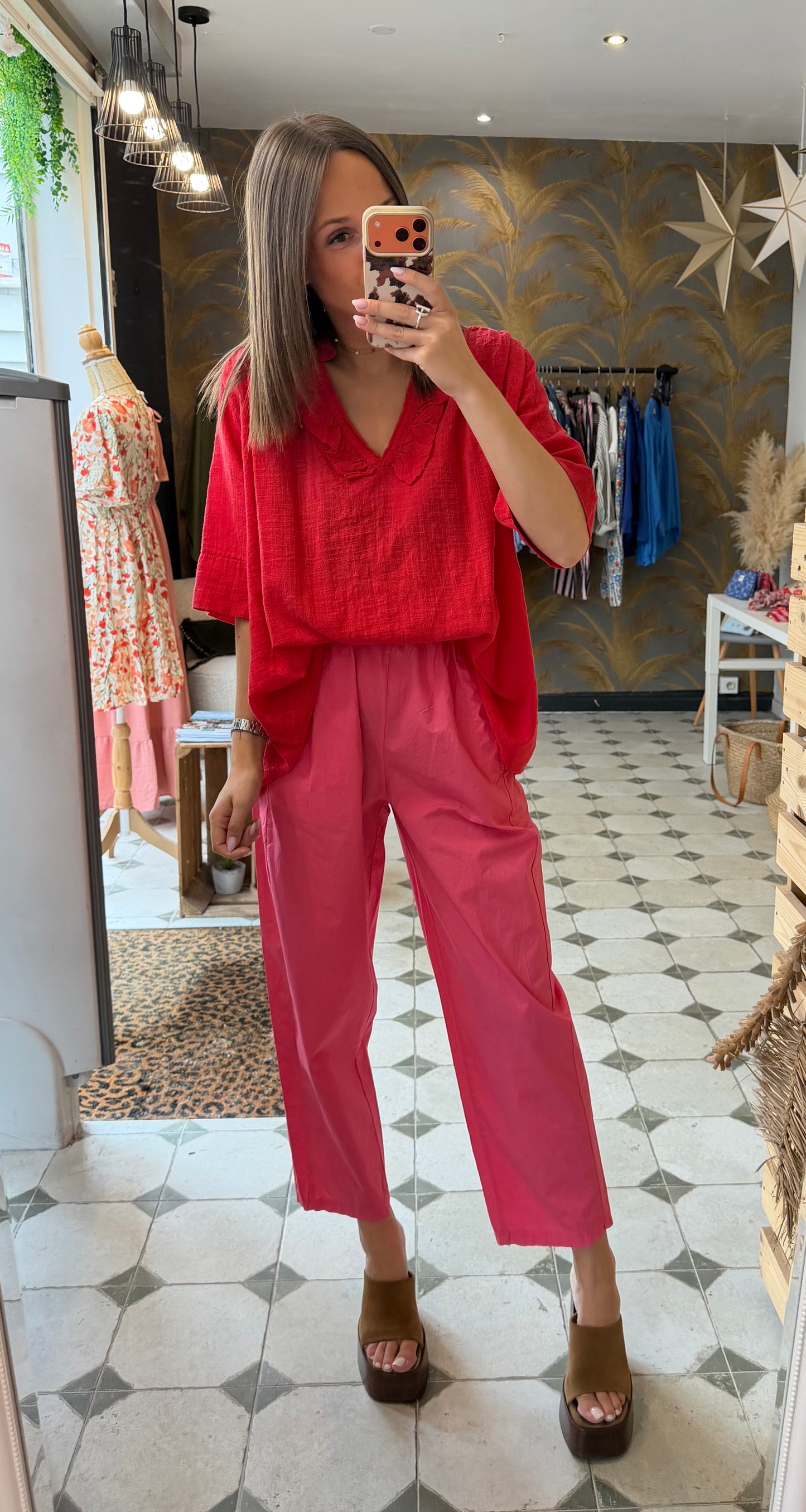 Pantalon Magique en toile fine rose bonbon - Johanna Paris