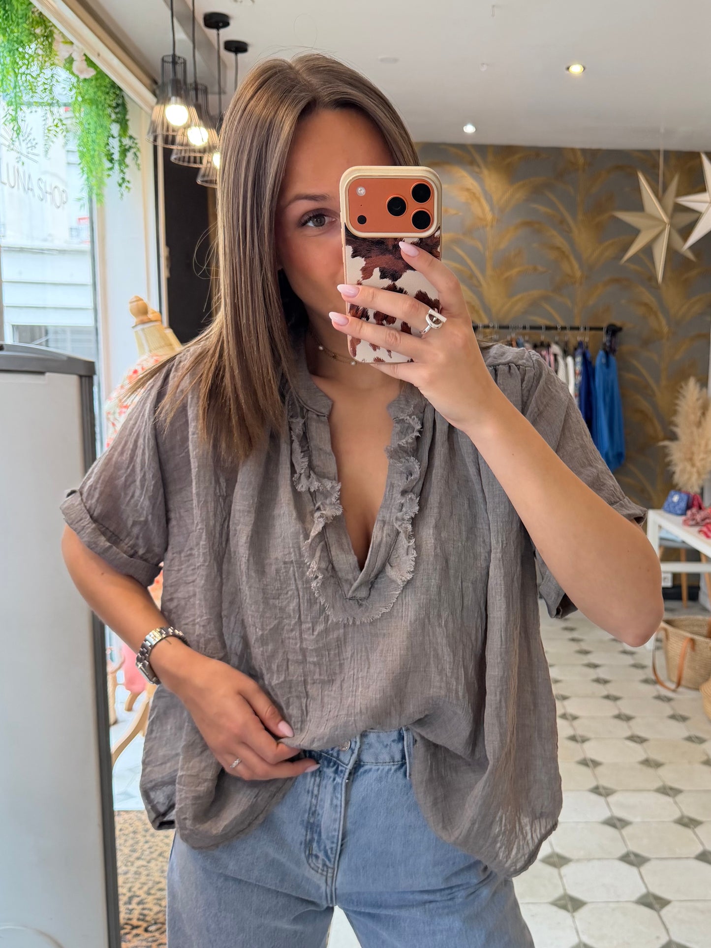 Blouse Aria manches courtes grise - Johanna Paris