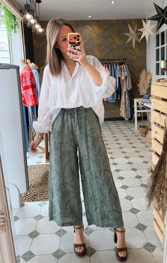 Pantalon fluide Palm kaki - Johanna Paris