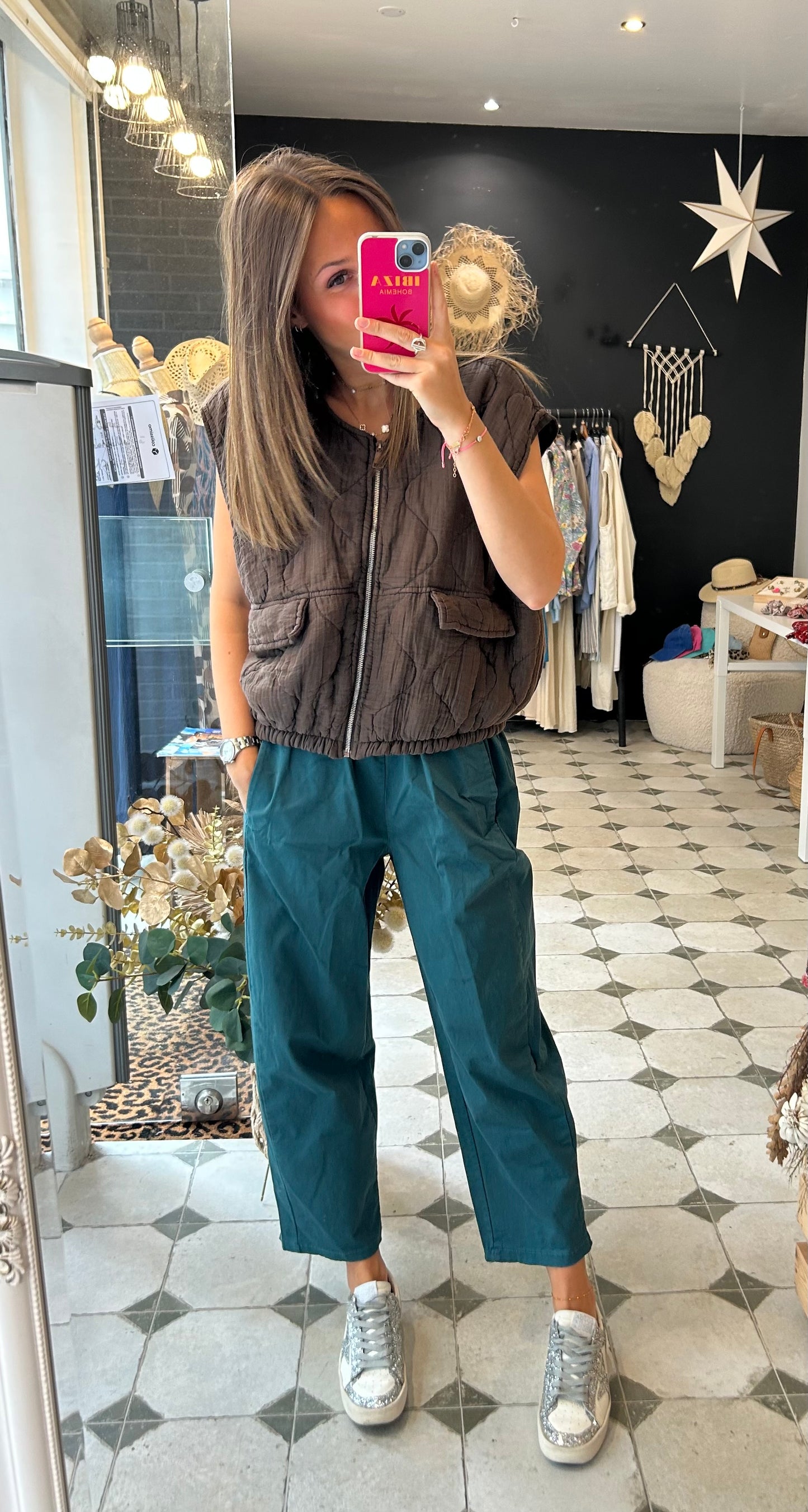 Pantalon Magique en toile bleu canard - Johanna Paris