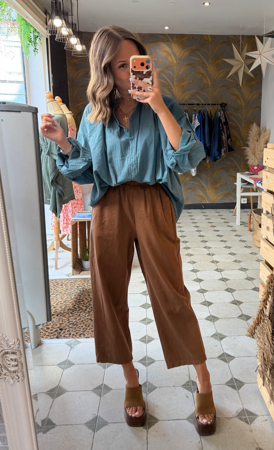 Pantalon Magique en toile mi-saison caramel - Johanna Paris
