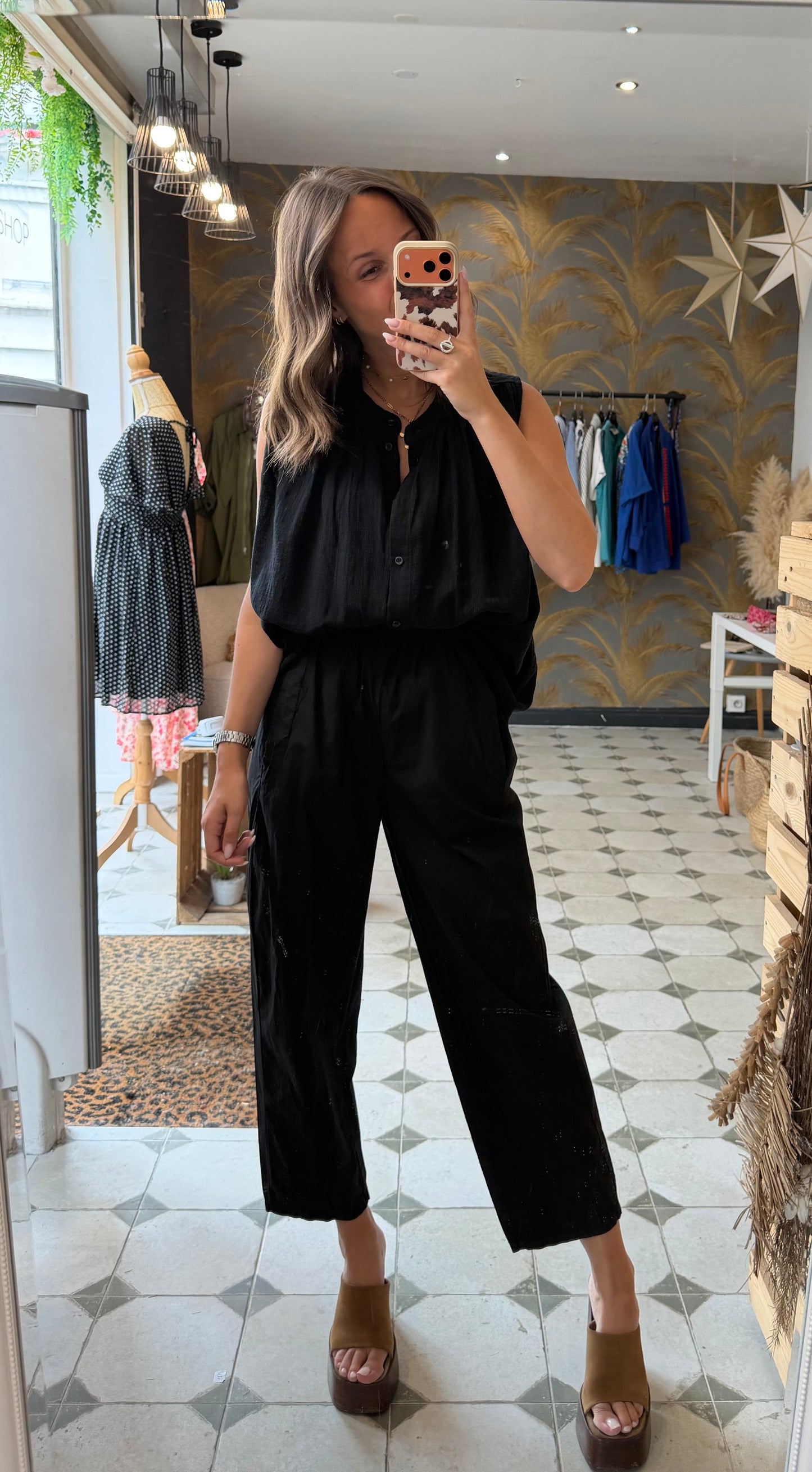 Chemise Clémentine sans manches en garza noire - Johanna Paris