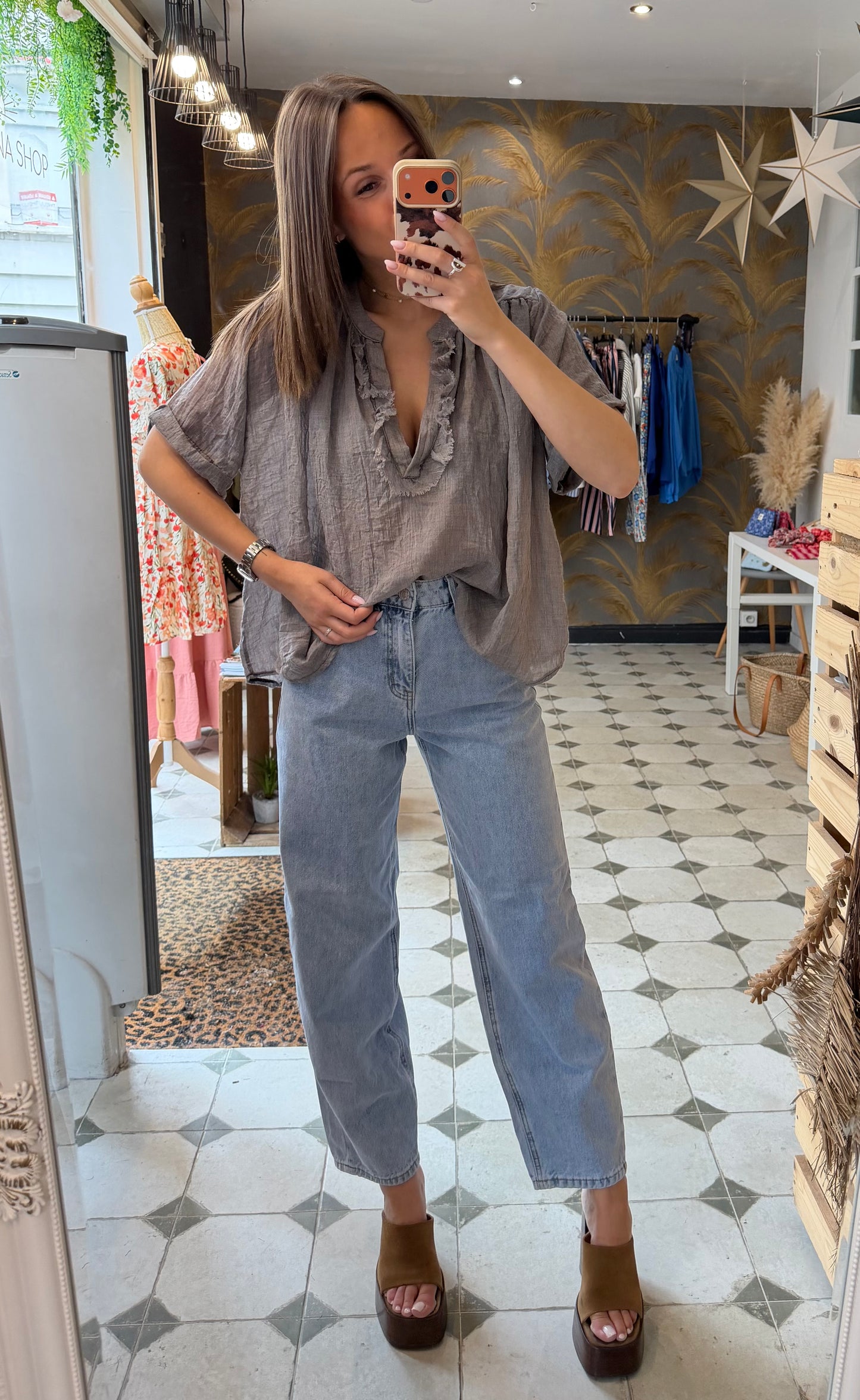 Blouse Aria manches courtes grise - Johanna Paris