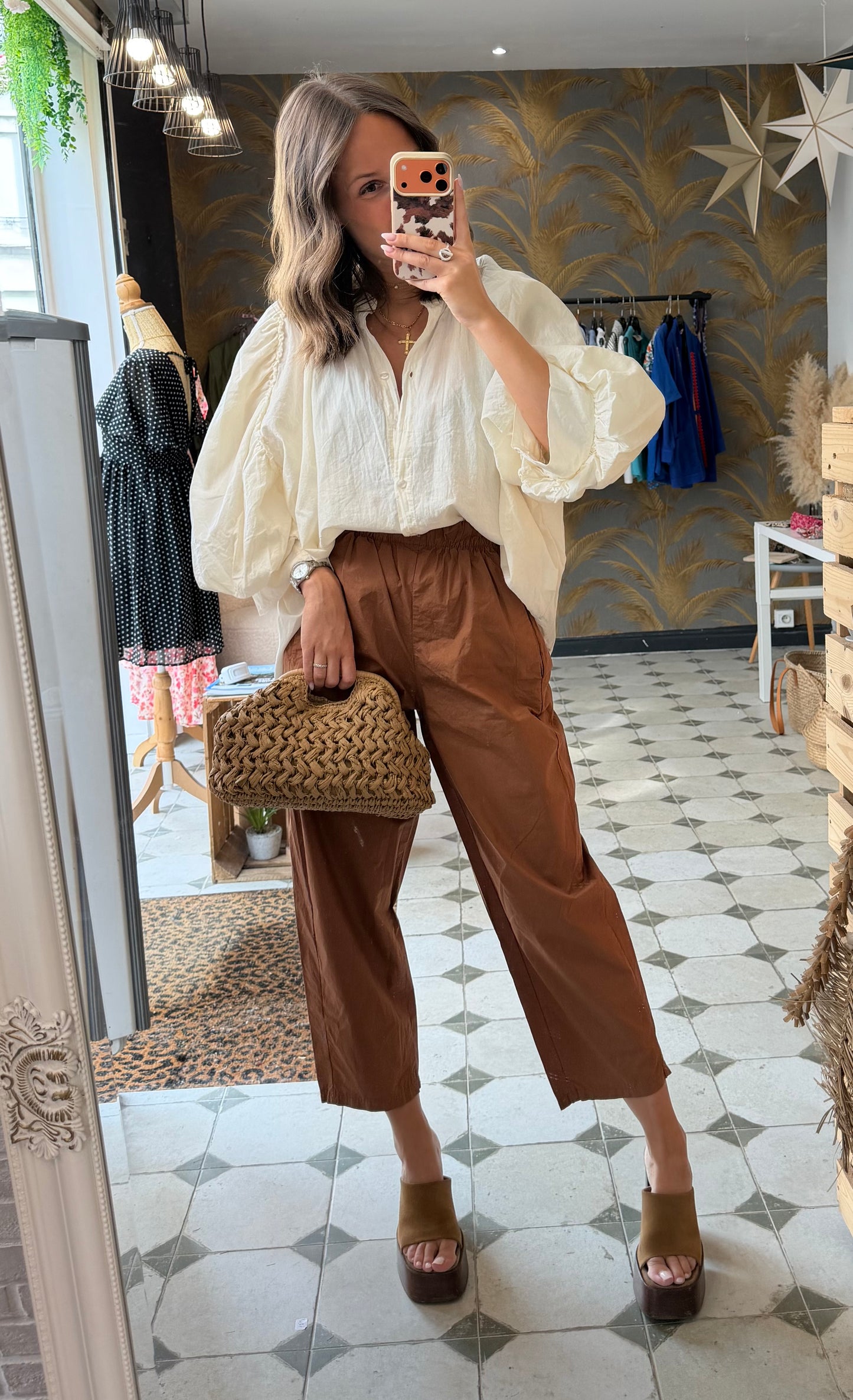 Pantalon Magique en toile fine caramel - Johanna Paris