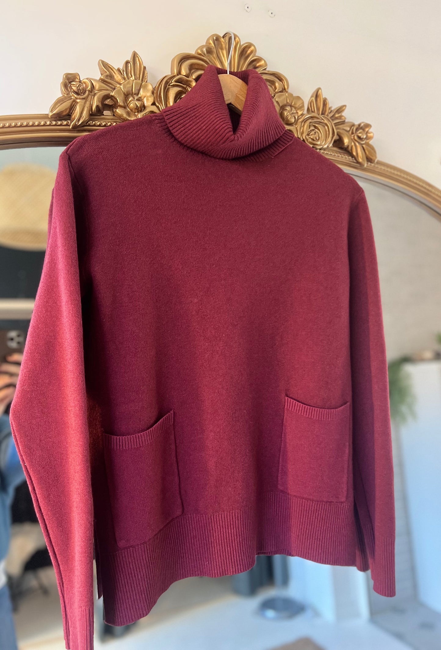 Pull col roulé sans laine bordeaux