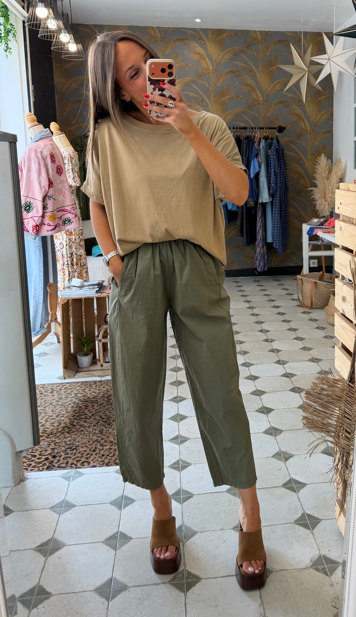 Pantalon Magique en toile fine kaki - Johanna Paris