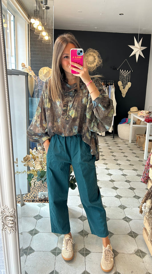 Pantalon Magique en toile bleu canard - Johanna Paris