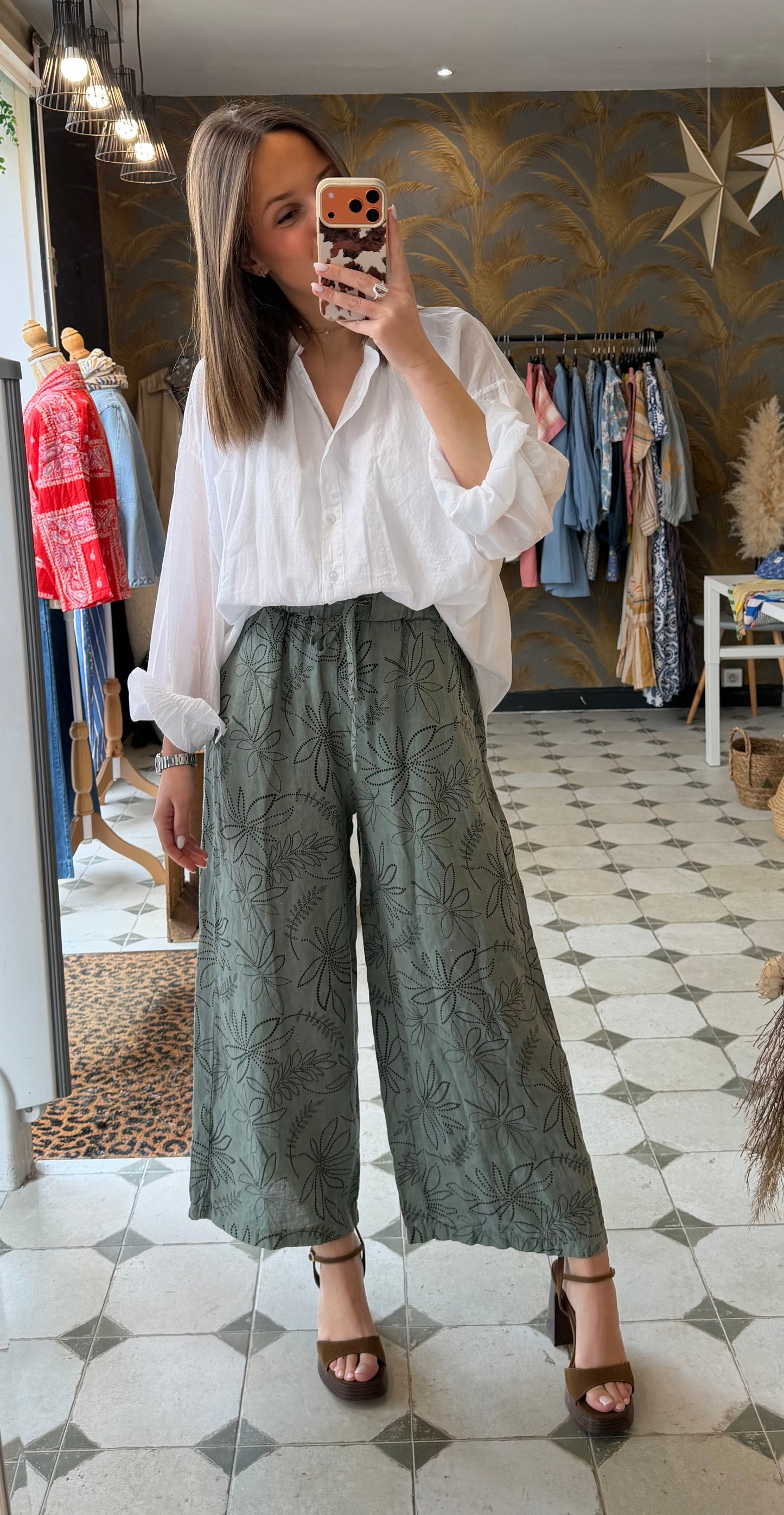 Pantalon fluide Palm kaki - Johanna Paris