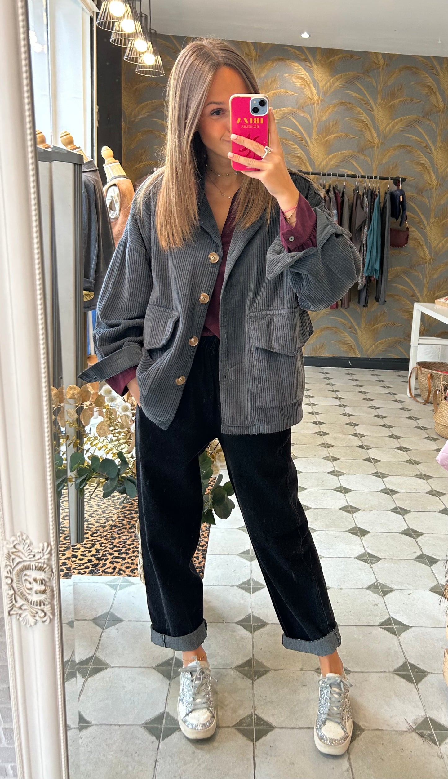 Veste en velours Mélissa grise - Johanna Paris