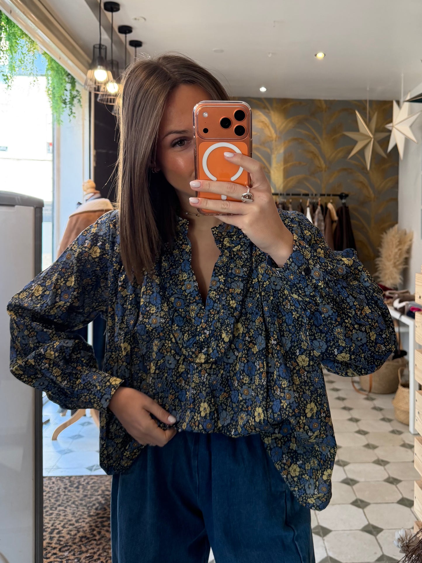 Blouse Flowers bleu marine - Johanna Paris