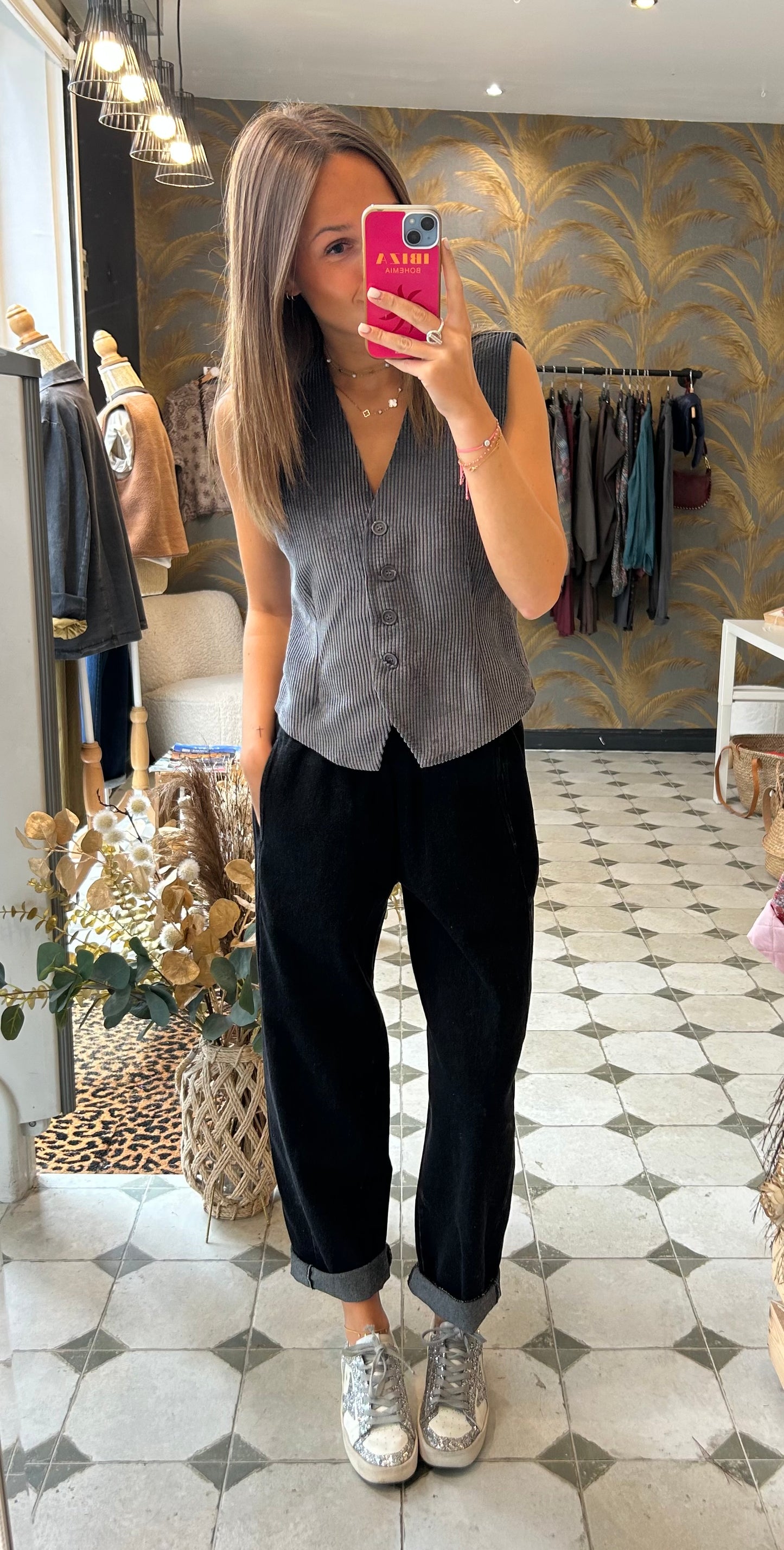Gilet sans manches en velours gris - Johanna Paris
